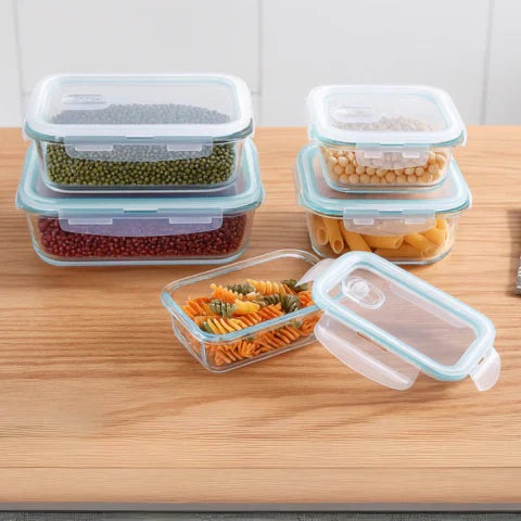 Conjunto de Recipientes Organizadores de Vidrio Templado con Tapa Antiderrame +REGALO: Porta Condimentos