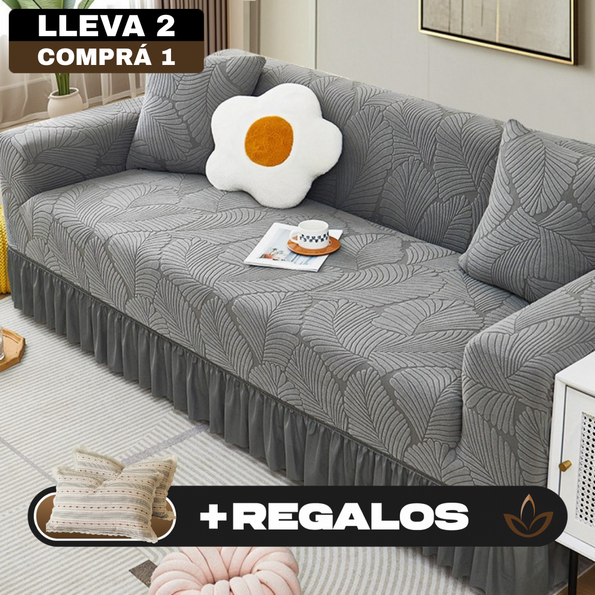 [Llevá 2 Pagá 1] Funda para Sofá Santino en Algodón y Poliéster (¡Diseño Majestuoso y Confortable!) +2 Almohadas de Regalo