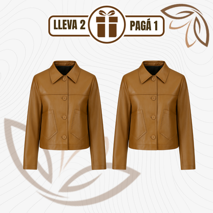 [Llevá 2 Pagá 1] Campera Femenina Luara de Cuero Legítimo con Bolsillos Laterales (¡Textura suave y diseño retro!)