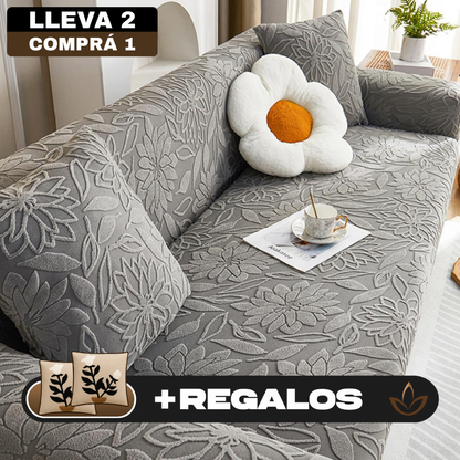 [Llevá 2 Pagá 1] Funda para Sofá Floral en Poliéster y Elastano (¡Renová tu hogar con encanto y confort!) + 2 Fundas para Almohadones