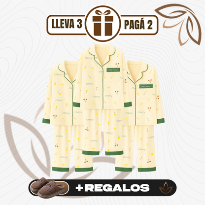[Llevá 3 Pagá 2] Pijama Femenino Celina en Algodón y Poliéster (¡Noches Perfectas de Sueño!) + Pantufas de Regalo