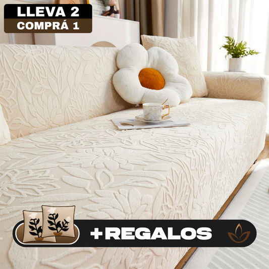 [Llevá 2 Pagá 1] Funda para Sofá Floral en Poliéster y Elastano (¡Renová tu hogar con encanto y confort!) + 2 Fundas para Almohadones