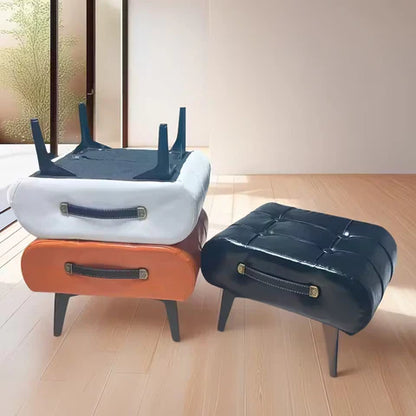 [Llevá 2 Pagá 1] Banqueta de Cuero Legítimo Acolchonada con Patas de Madera y Asa Lateral