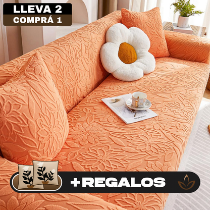 [Llevá 2 Pagá 1] Funda para Sofá Floral en Poliéster y Elastano (¡Renová tu hogar con encanto y confort!) + 2 Fundas para Almohadones
