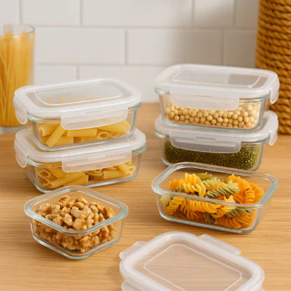 Conjunto de Recipientes Organizadores de Vidrio Templado con Tapa Antiderrame +REGALO: Porta Condimentos