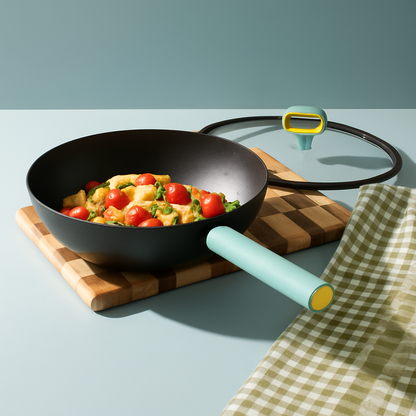 [Llevá 2 Pagá 1] Sartén Multifuncional de Acero Inoxidable Antiadherente con Mango de Goma +REGALO: Juego de Cuchillos y Porta Cuchillos