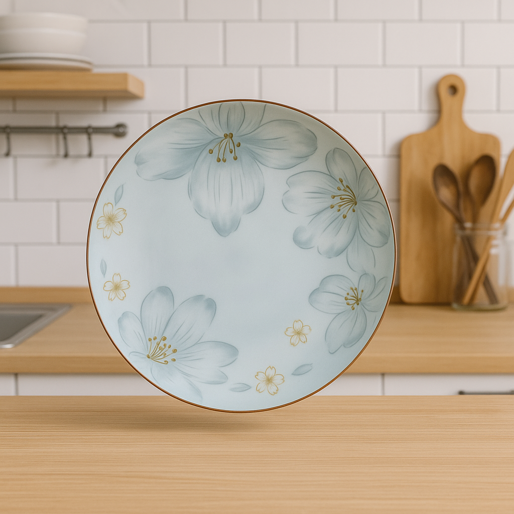 Kit 10 Platos de Cerámica Sakura con Pintura Artesanal (Belleza y Sofisticación en Tu Mesa!) + 10 Vasos Aruba
