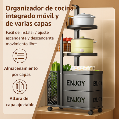 [Llevá 2 Pagá 1] Frutera Organizadora Inox Multiuso con Rueditas 5 Niveles y Canastos Deslizantes