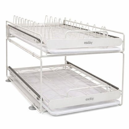 Escurridor de Acero Inoxidable de 2 Niveles con sistema inteligente de drenaje +REGALO: Kit de Utensilios de Cocina