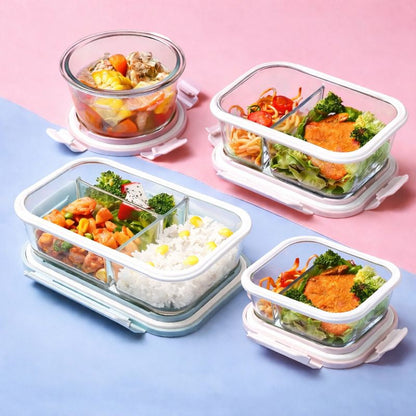 Kit 10 Potes Herméticos Antibacterianos de Vidrio Templado con Tapa de Alta Sellación