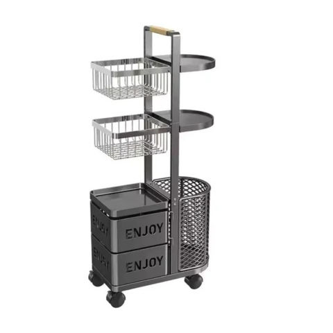 [Llevá 2 Pagá 1] Frutera Organizadora Inox Multiuso con Rueditas 5 Niveles y Canastos Deslizantes