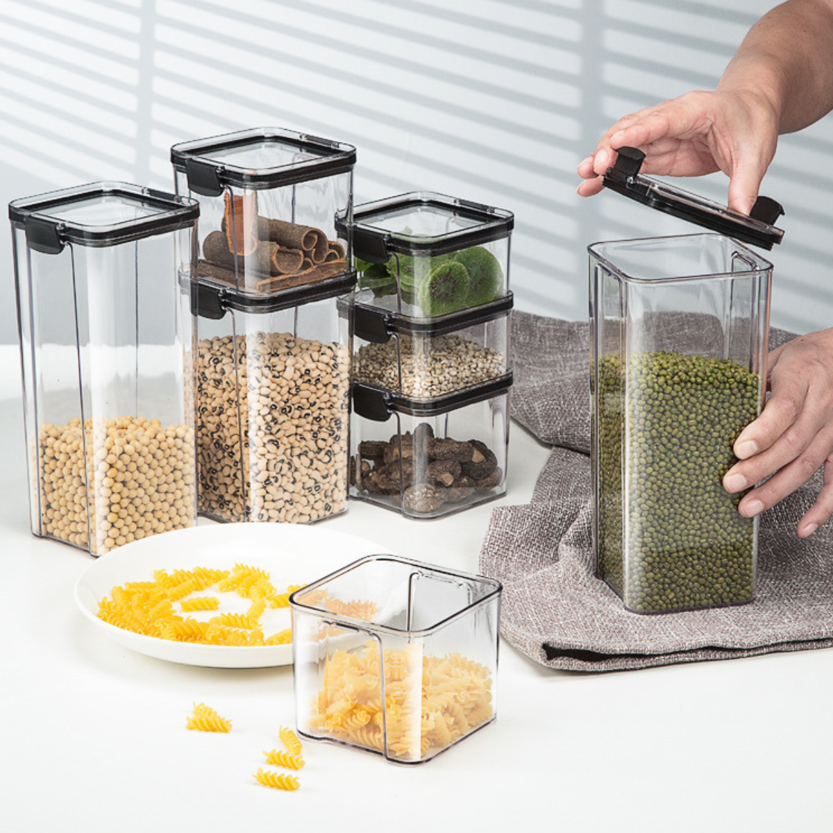 Conjunto de 10 Potes Organizadores Herméticos de Plástico con Tapa Selladora al Vacío