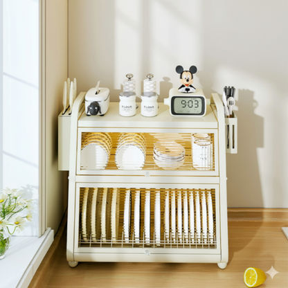 [Llevá 2 Pagá 1] Organizador de Platos MyLife en Acero Inoxidable con Vidrio Templado y Divisiones Inteligentes +REGALO: Kit de Utensilios de Cocina