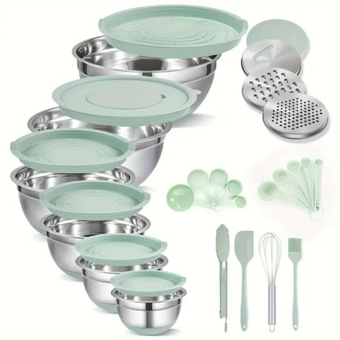 Conjunto de 6 Recipientes de Acero Inoxidable con Tapas de Silicona Multifuncionales + REGALO: Kit de Utensilios de Cocina