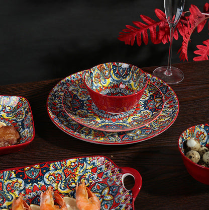 Juego de Comedor Completo de 14 Piezas en Cerámica con Estampa Elegante y Diseño Atemporal