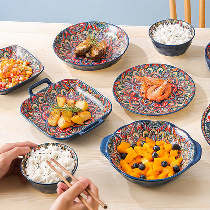 Juego de Comedor Completo de 14 Piezas en Cerámica con Estampa Elegante y Diseño Atemporal