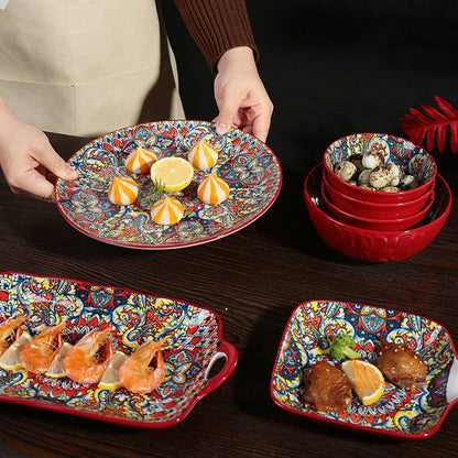 Juego de Comedor Completo de 14 Piezas en Cerámica con Estampa Elegante y Diseño Atemporal