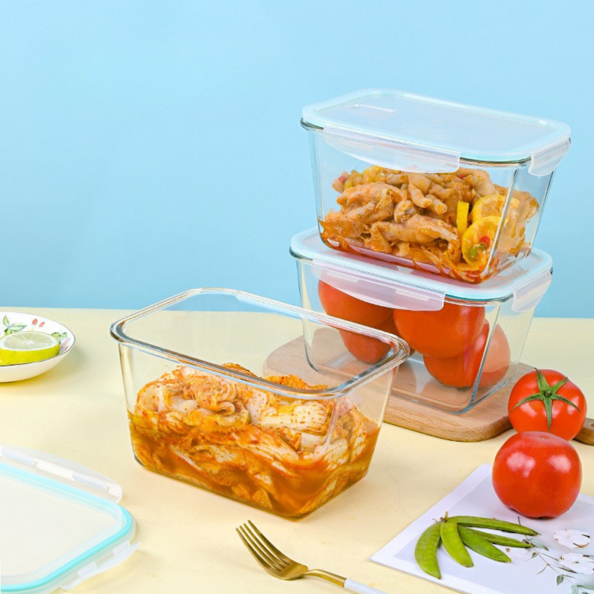 Kit de 7 Frascos Herméticos de Vidrio Templado con Tapa de Sellado al Vacío + REGALO: Kit de Utensilios de Cocina