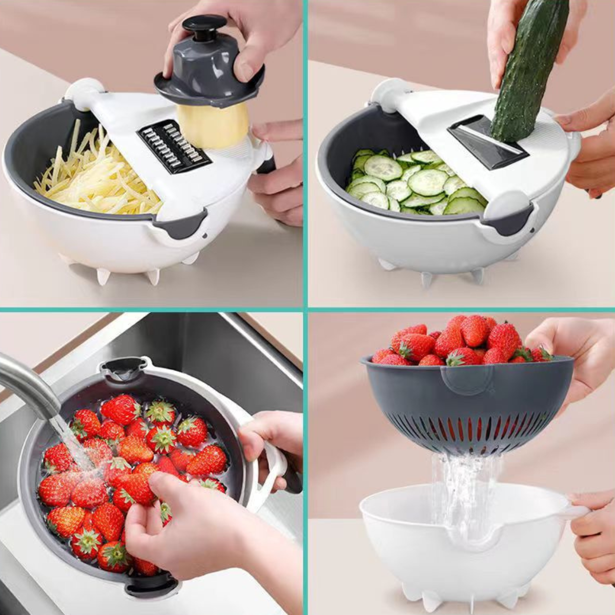 [Llevá 2 Pagá 1] Cortador de Verduras Multifuncional con Cuchillas de Acero Inoxidable y Escurridor Incorporado