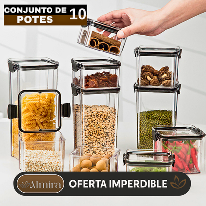 Conjunto de 10 Potes Organizadores Herméticos de Plástico con Tapa Selladora al Vacío