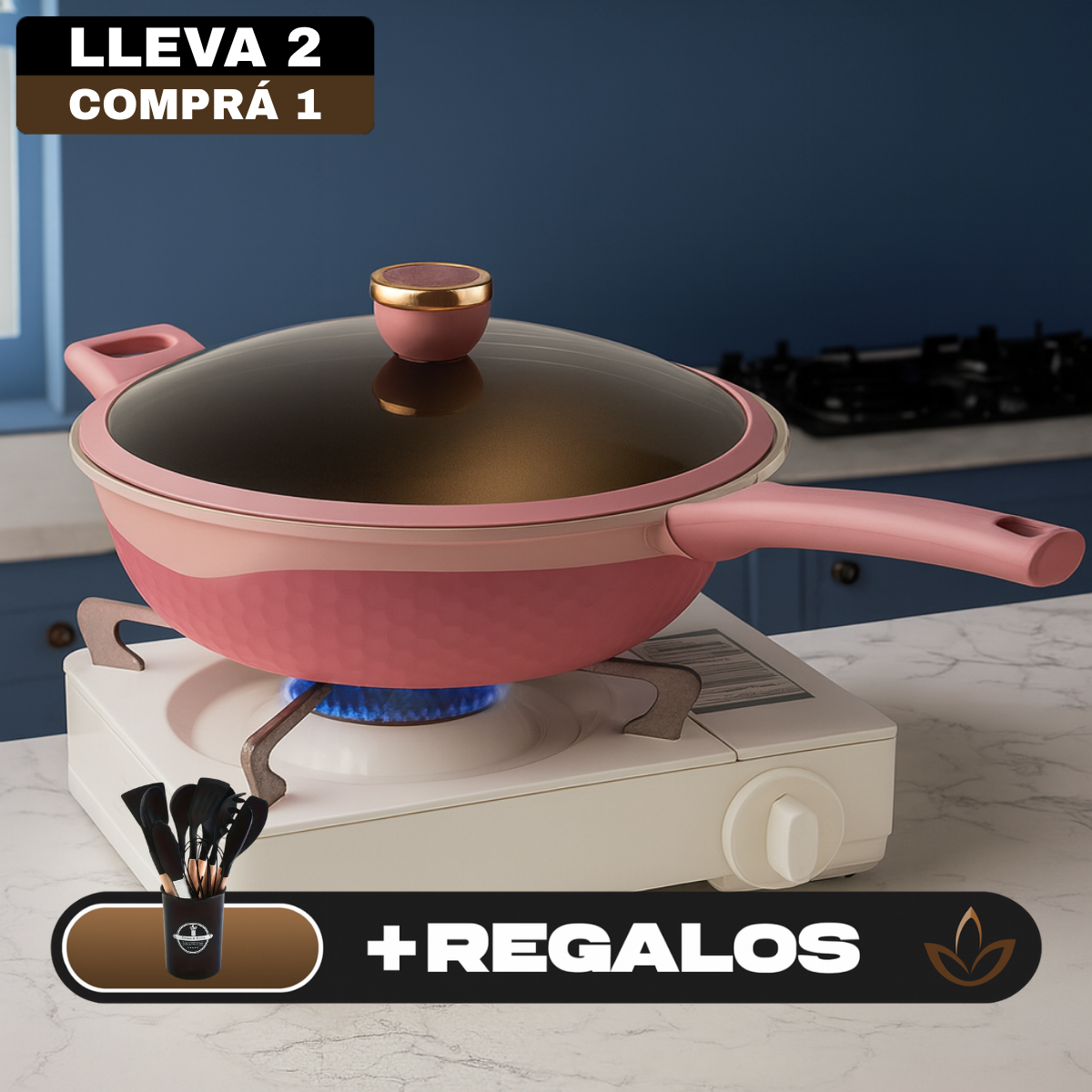 [Llevá 2 Pagá 1] Sartén Antiadherente Premium con Revestimiento Duradero, Cocción Uniforme y Limpieza Fácil + REGALO: Kit de Utensilios