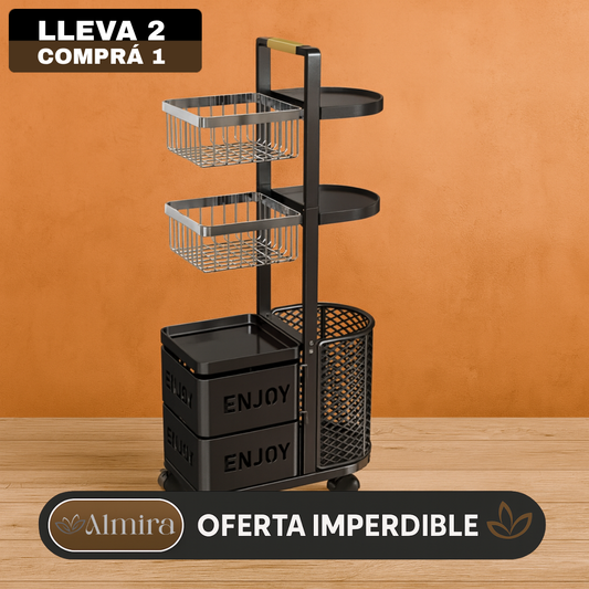 [Llevá 2 Pagá 1] Frutera Organizadora Inox Multiuso con Rueditas 5 Niveles y Canastos Deslizantes