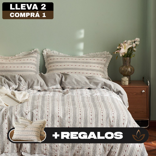 [Llevá 2 Pagá 1] Ropa de Cama Completa Estampada en Algodón y Poliéster +2 Fundas para Almohada