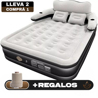 [Llevá 2 Pagá 1] Colchón Portátil de Dos Plazas con Apoyo para la Cabeza, Triple Revestimiento y Antidesgarro +REGALO: Bomba de Aire Eléctrica