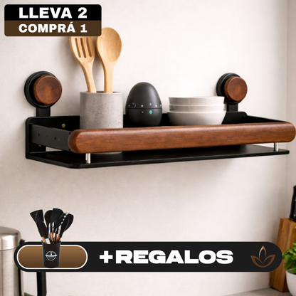 [Llevá 2 Pagá 1] Soporte para Especias de Cocina en Madera y Acero Inoxidable +REGALO: Kit de Utensilios de Cocina