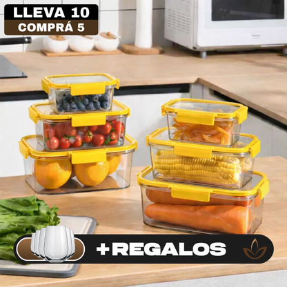 [Llevá 10, pagá 5] Frascos Herméticos de Vidrio Templado con Tapa Hermética +REGALO: 5 Vasos de Vidrio Long Drink