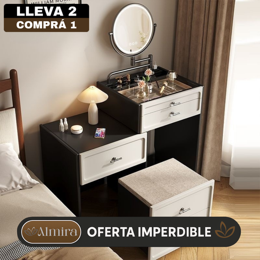 [Llevá 2 Pagá 1] Mesita Organizadora de Dormitorio de Madera con 4 Cajones y Compartimentos Inteligentes