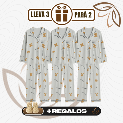[Llevá 3 Pagá 2] Pijamas Femeninos en Seda Hielo y Algodón + REGALO: Par de Pantuflas