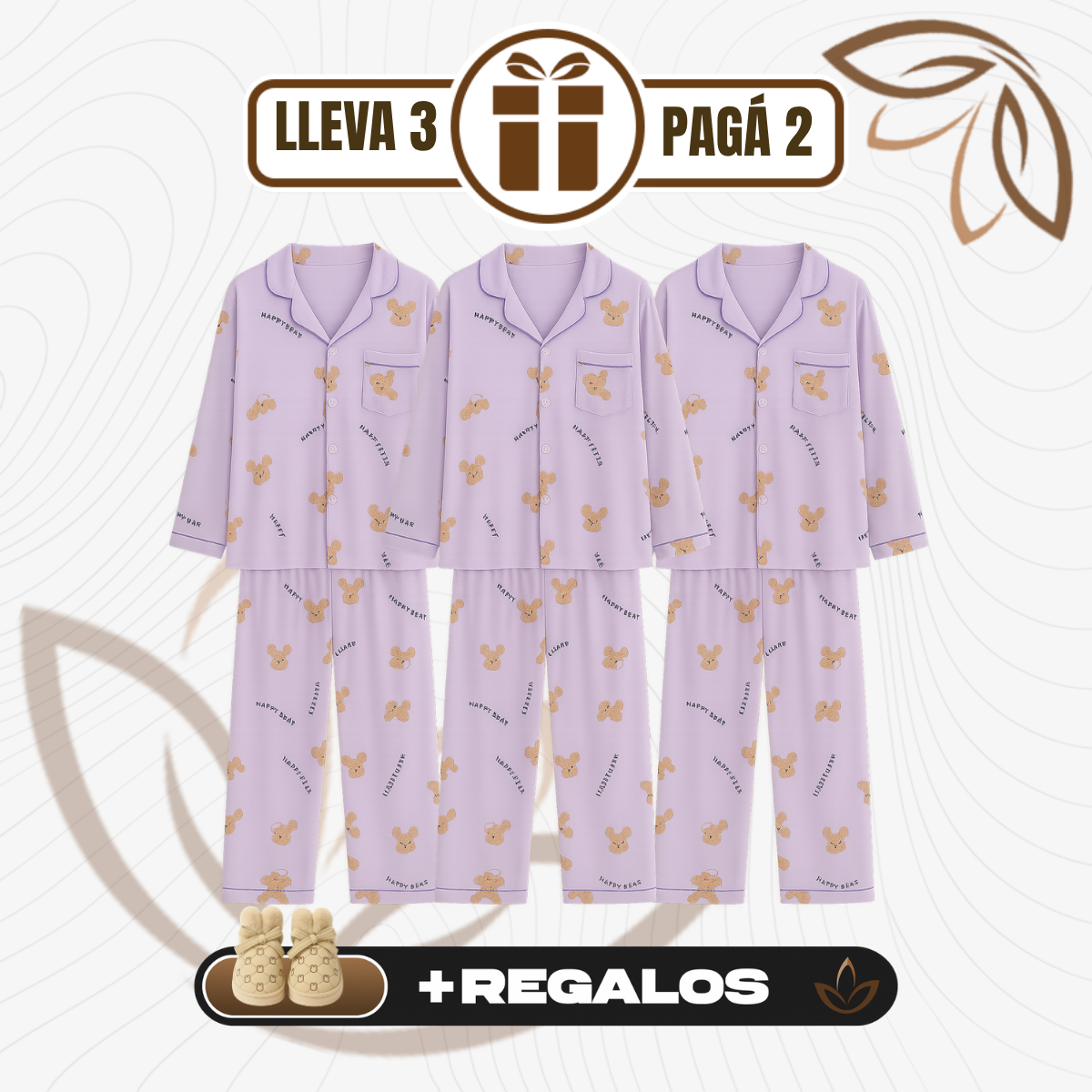 [Llevá 3 Pagá 2] Pijamas Femeninos en Seda Hielo y Algodón + REGALO: Par de Pantuflas